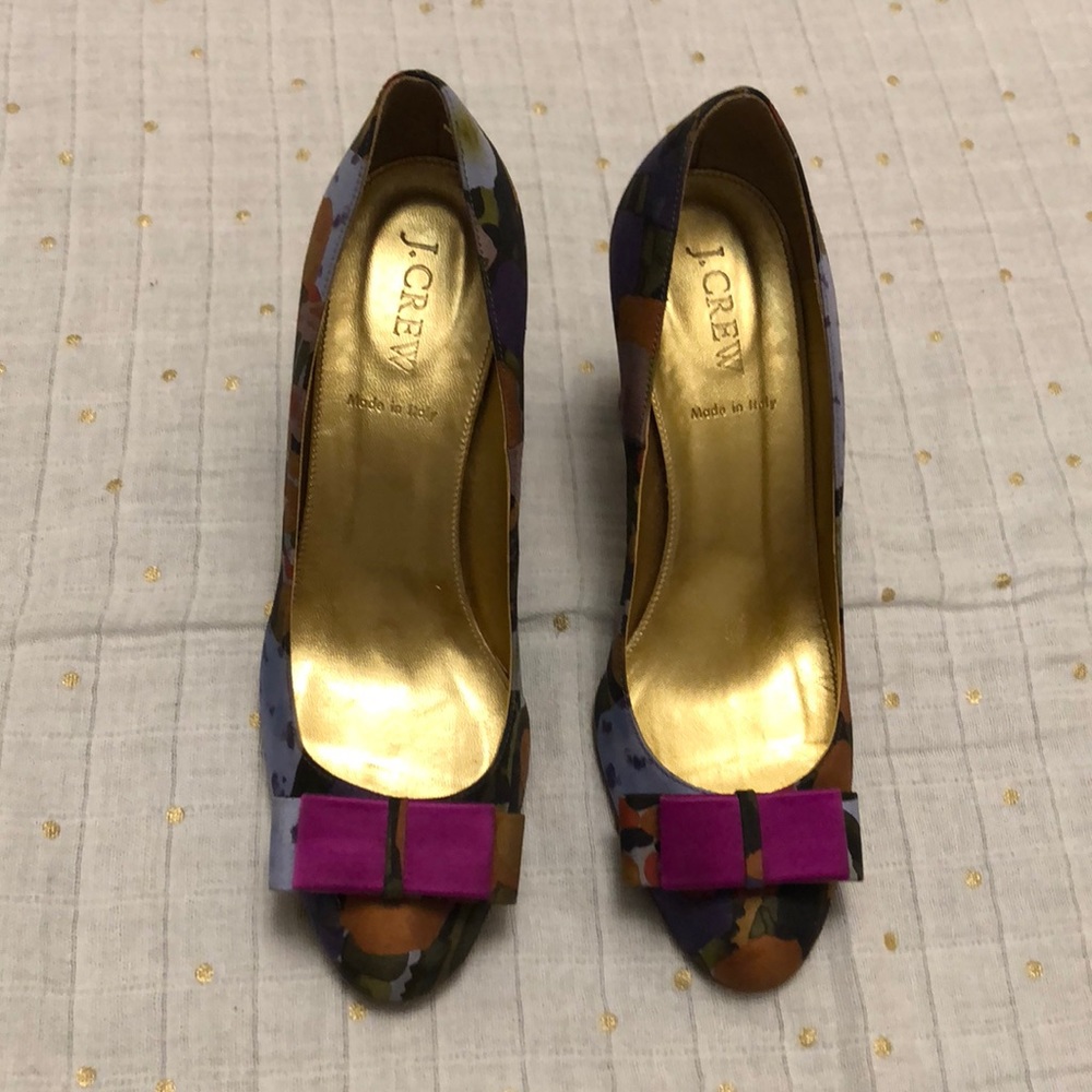 J.crew watercolor silk heels